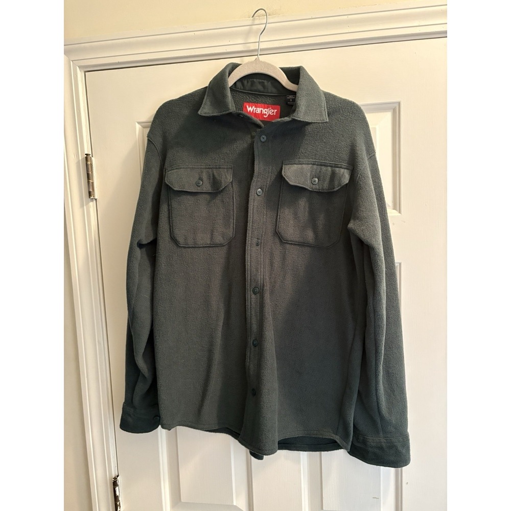 Wrangler 100% Polyester Mens Green Fleece Long Sleeve Button Up Shirt Size Small